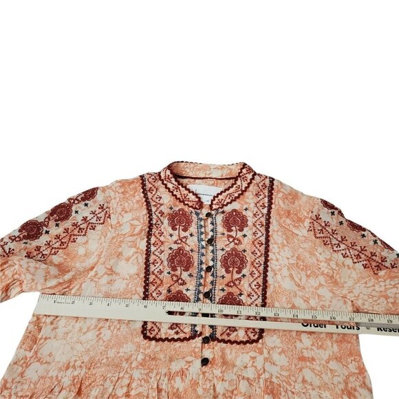 Anthropologie Blouse XSP Orange Claudia Embroidered Babydoll Tunic Top Boho - Picture 6 of 10